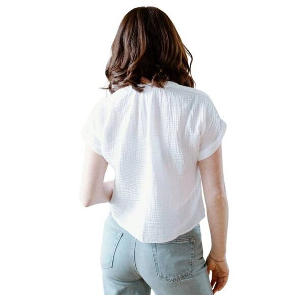 Felicite Cotton Gauze Short Sleeve Button Up Top in NAVY BLUE 2918-113 Size 1 XS - Picture 4 of 6